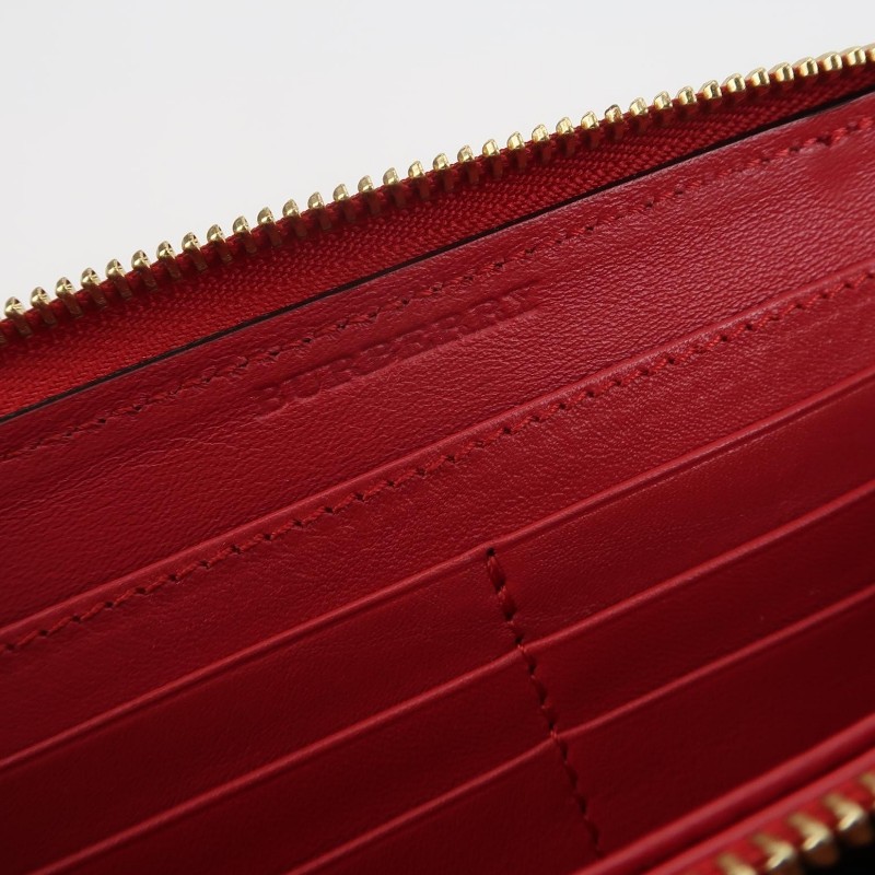Burberry牛皮純色字母Logo拉鍊錢包-6