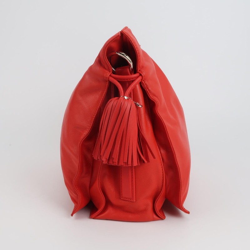 Loewe Flamenco中號羊皮純色壓紋Logo繩結設計斜挎包單肩包-3