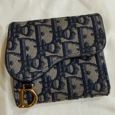 🔥大降價 Dior 蒙田三折短夾 經典 Oblique 老花 滿版 帆布 拼皮 金 D 扣 復古 優雅 法式 小香風 精品 女夾 二手