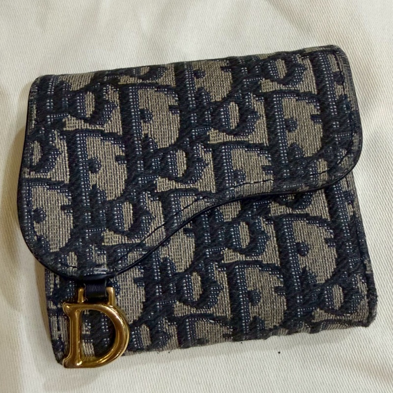 🔥大降價 Dior 蒙田三折短夾 經典 Oblique 老花 滿版 帆布 拼皮 金 D 扣 復古 優雅 法式 小香風 精品 女夾 二手-0