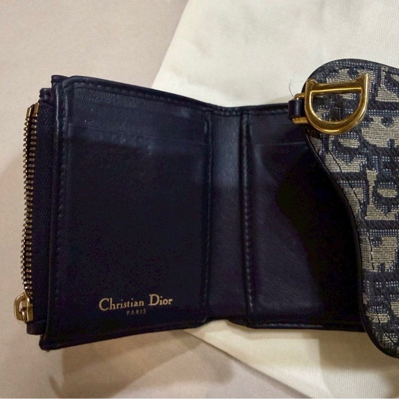 🔥大降價 Dior 蒙田三折短夾 經典 Oblique 老花 滿版 帆布 拼皮 金 D 扣 復古 優雅 法式 小香風 精品 女夾 二手-1