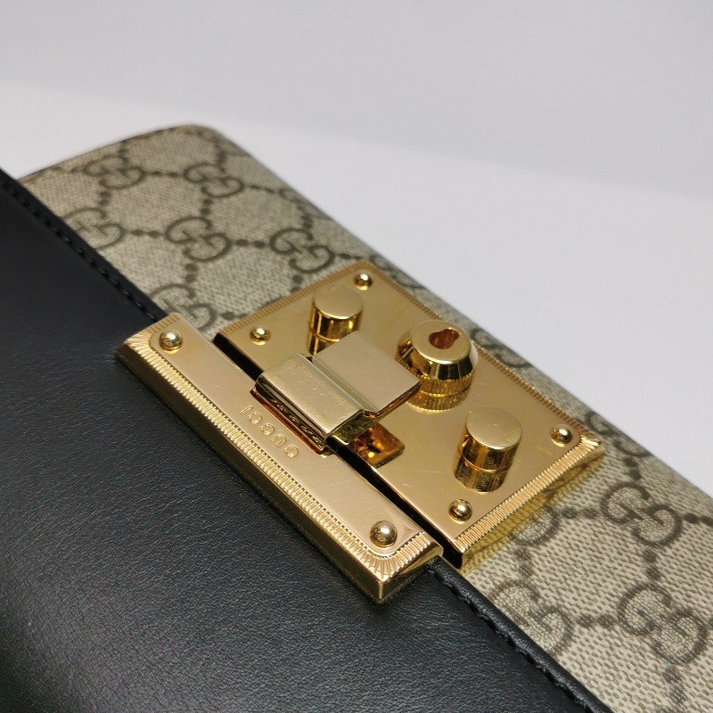 Gucci Padlock小號牛皮老花拼皮鎖釦單肩包-10