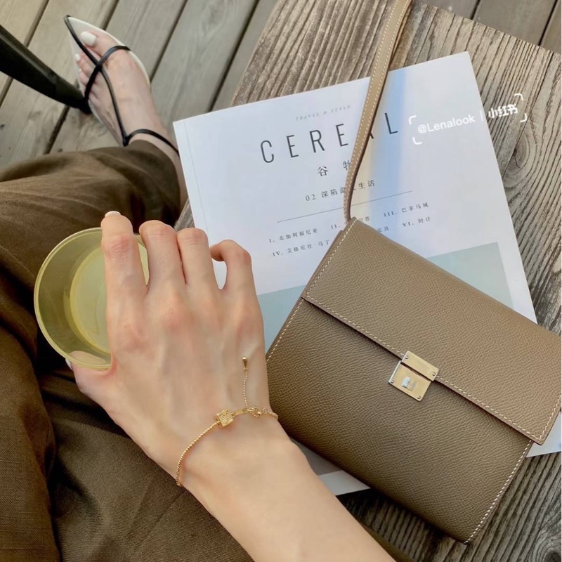 HERMES 愛馬仕 clic 16 大象灰 金扣 斜背包 肩背包 側背包 手拿包-8