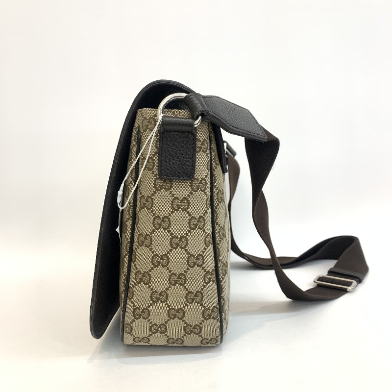 Gucci/古馳棕色老花郵差包黑 底長31㎝。-2