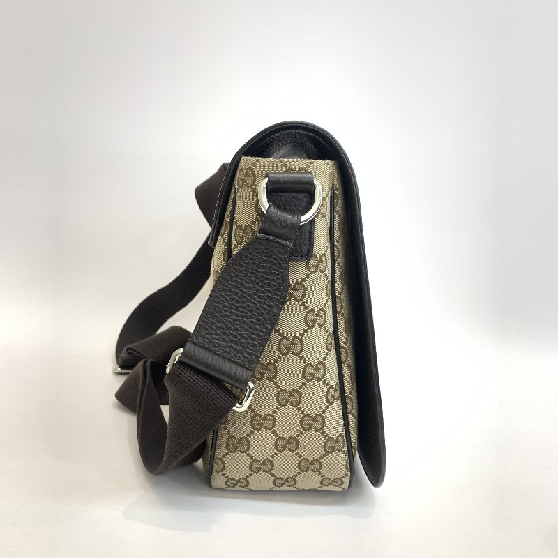 Gucci/古馳棕色老花郵差包黑 底長31㎝。-3