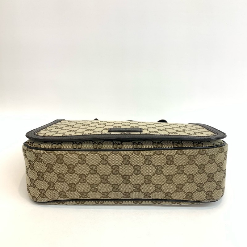 Gucci/古馳棕色老花郵差包黑 底長31㎝。-5