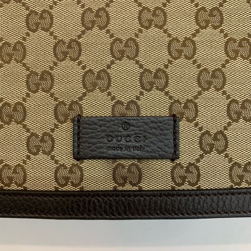 Gucci/古馳棕色老花郵差包黑 底長31㎝。-6