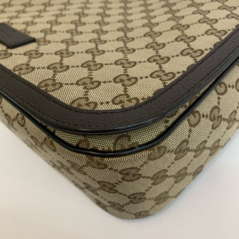 Gucci/古馳棕色老花郵差包黑 底長31㎝。-10