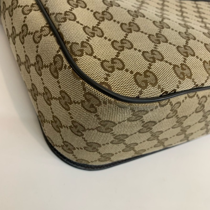 Gucci/古馳棕色老花郵差包黑 底長31㎝。-11
