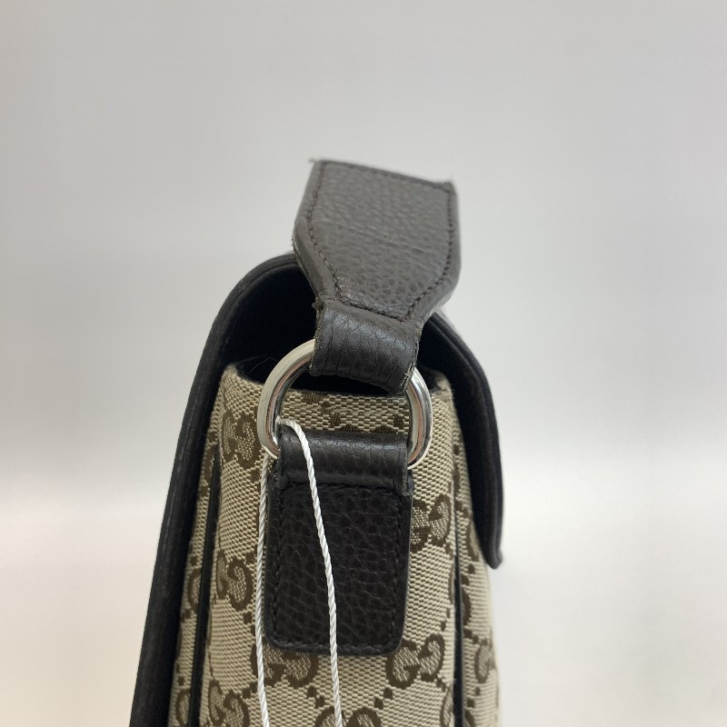 Gucci/古馳棕色老花郵差包黑 底長31㎝。-13