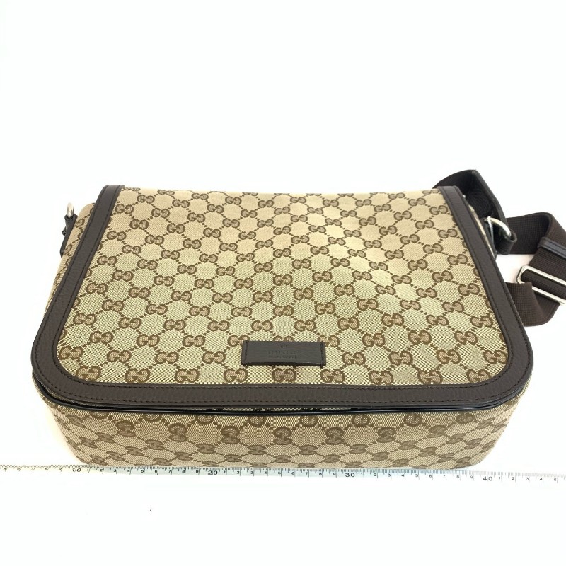 Gucci/古馳棕色老花郵差包黑 底長31㎝。-18