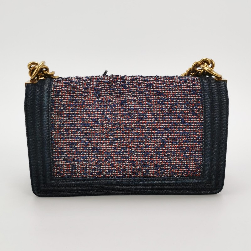 Chanel Leboy 季節限定款中號牛皮牛仔布拼色方形雙C鎖釦單肩包-4