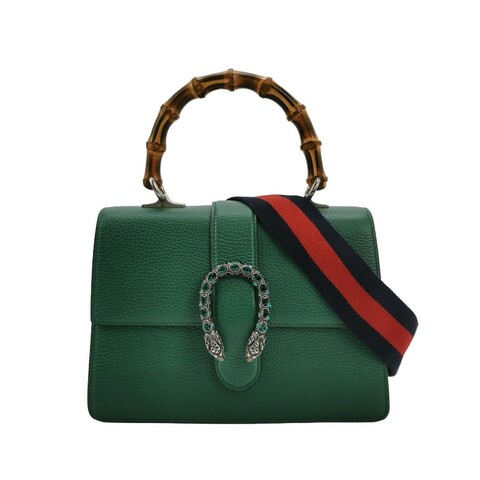 Gucci Dionysus酒神包中號牛皮竹節把手雙虎頭搭扣單肩包