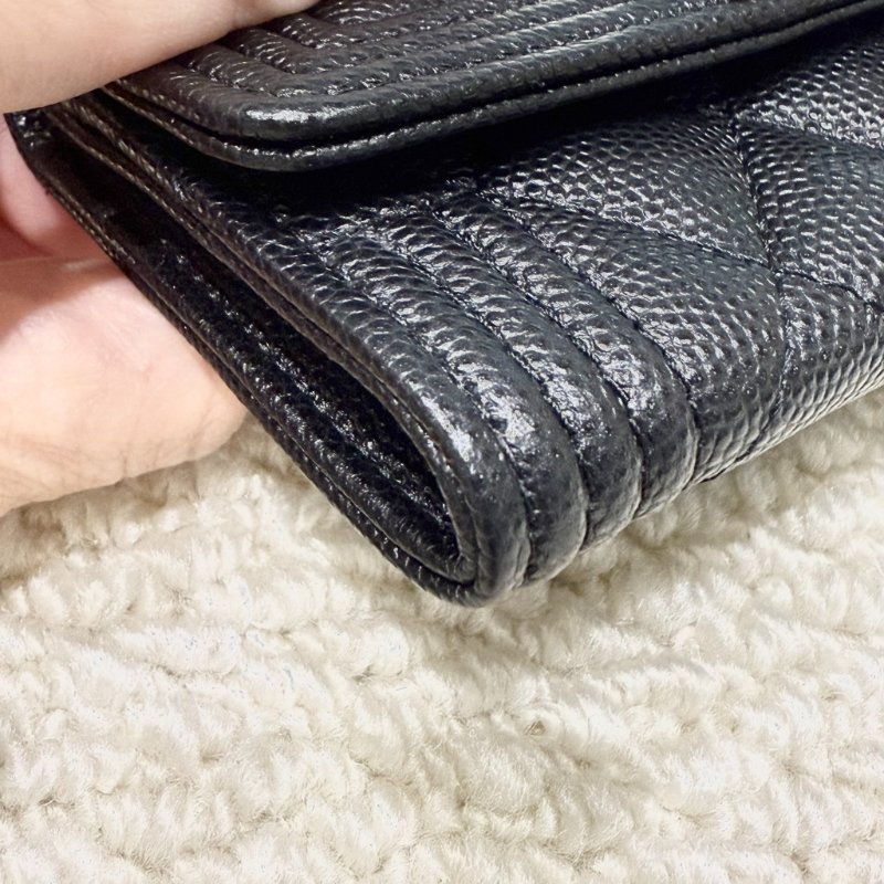 CHANEL - 黑色荔枝皮銀釦boy下蓋單層卡包-5