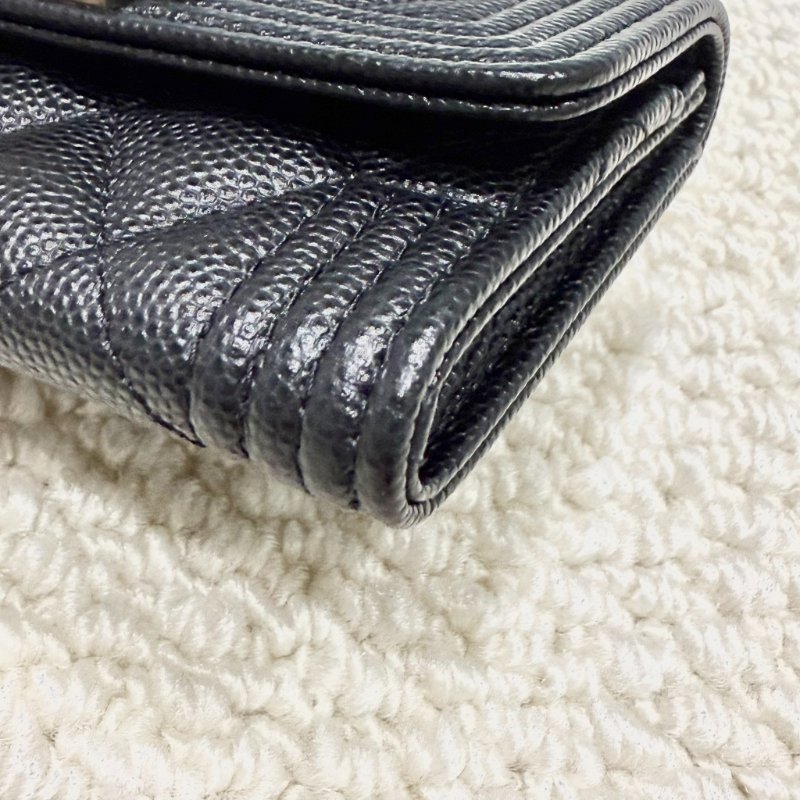 CHANEL - 黑色荔枝皮銀釦boy下蓋單層卡包-6