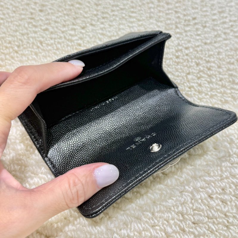 CHANEL - 黑色荔枝皮銀釦boy下蓋單層卡包-9