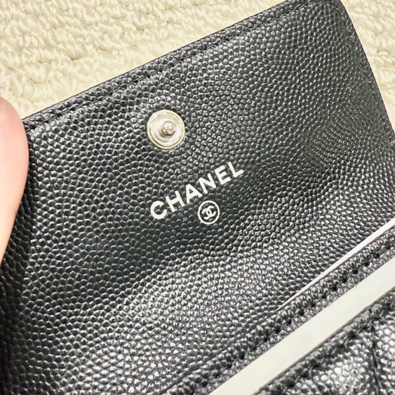 CHANEL - 黑色荔枝皮銀釦boy下蓋單層卡包-12