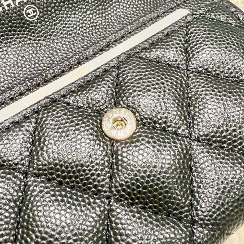 CHANEL - 黑色荔枝皮銀釦boy下蓋單層卡包-13