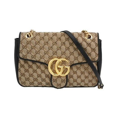 Gucci GG Marmont牛皮帆布GG老花雙G標誌口蓋包單肩包