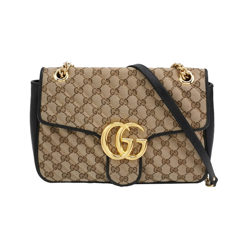 Gucci GG Marmont牛皮帆布GG老花雙G標誌口蓋包單肩包-0