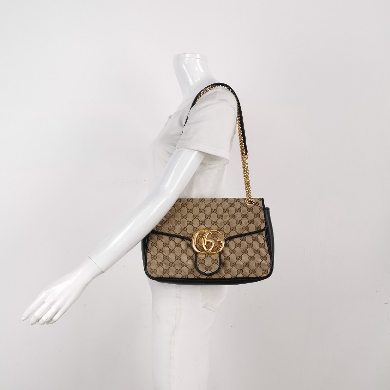 Gucci GG Marmont牛皮帆布GG老花雙G標誌口蓋包單肩包-1