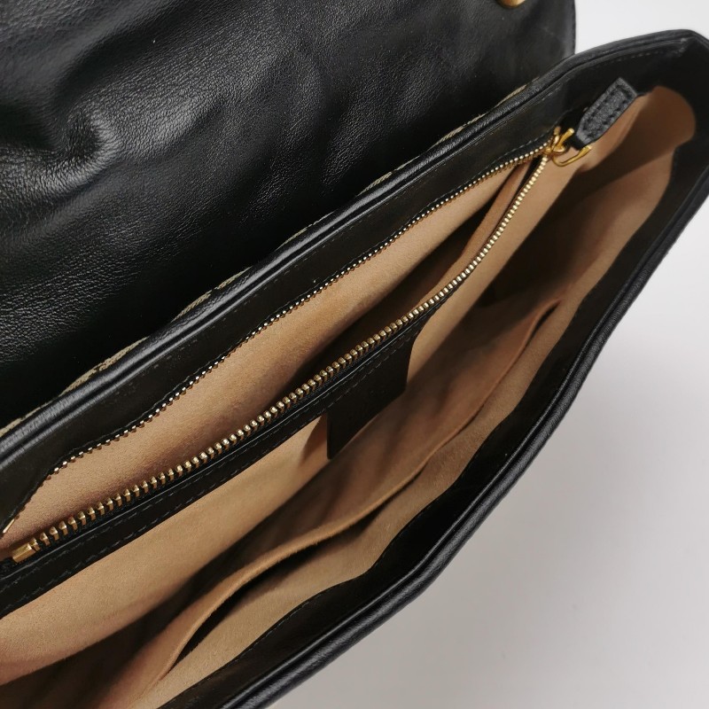 Gucci GG Marmont牛皮帆布GG老花雙G標誌口蓋包單肩包-6