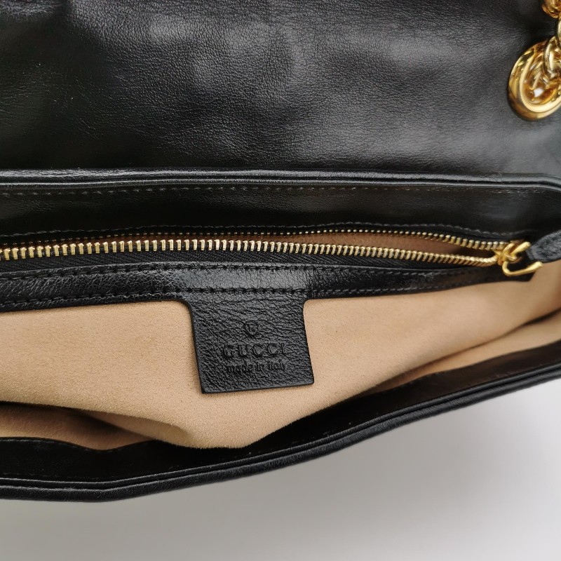 Gucci GG Marmont牛皮帆布GG老花雙G標誌口蓋包單肩包-7