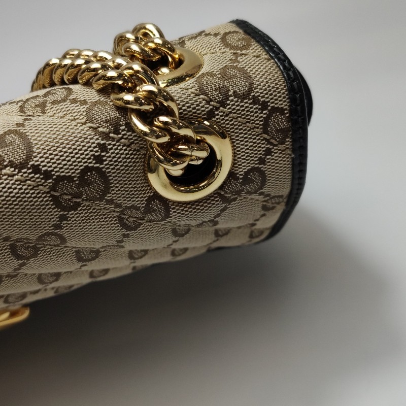 Gucci GG Marmont牛皮帆布GG老花雙G標誌口蓋包單肩包-12