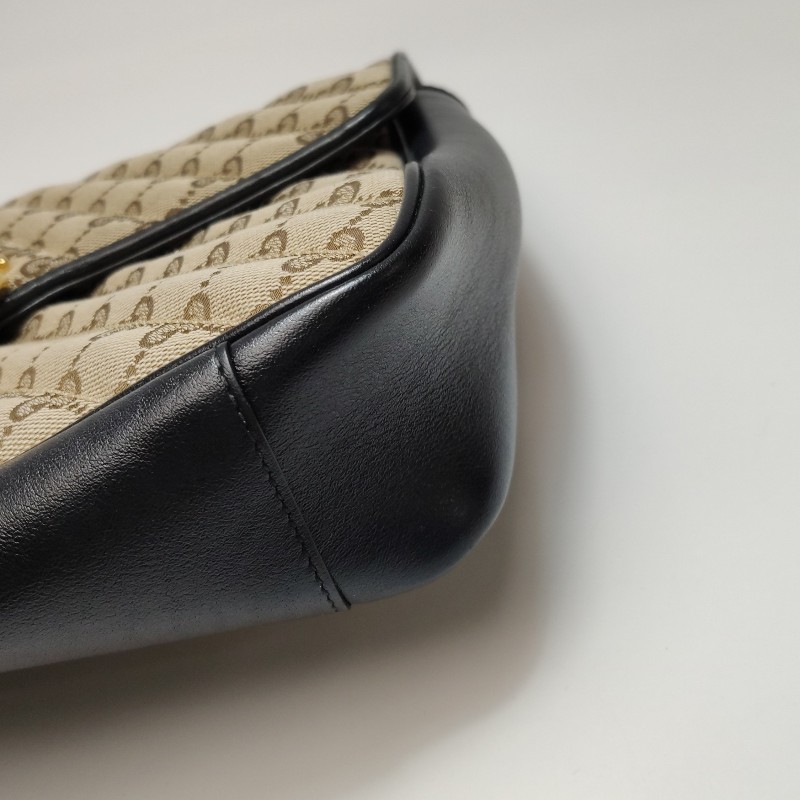 Gucci GG Marmont牛皮帆布GG老花雙G標誌口蓋包單肩包-15