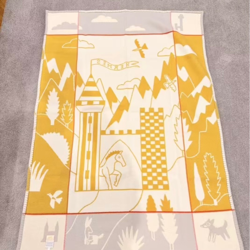 全新全配 Hermes 蜂蜜黃/珍珠灰 羊毛毯/寶寶毯-2