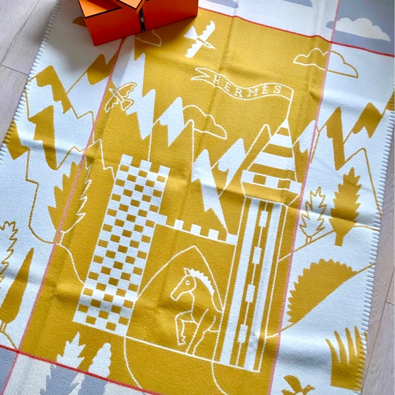 全新全配 Hermes 蜂蜜黃/珍珠灰 羊毛毯/寶寶毯-3
