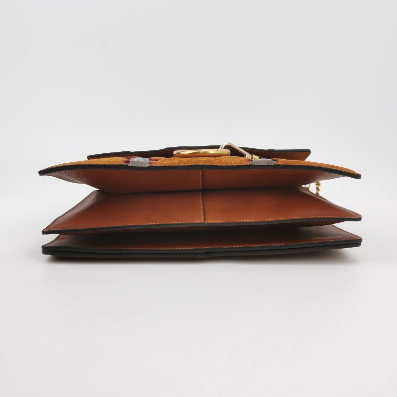 Chloe Faye蛇皮翻毛皮拼色鏈條扣飾斜挎包-5