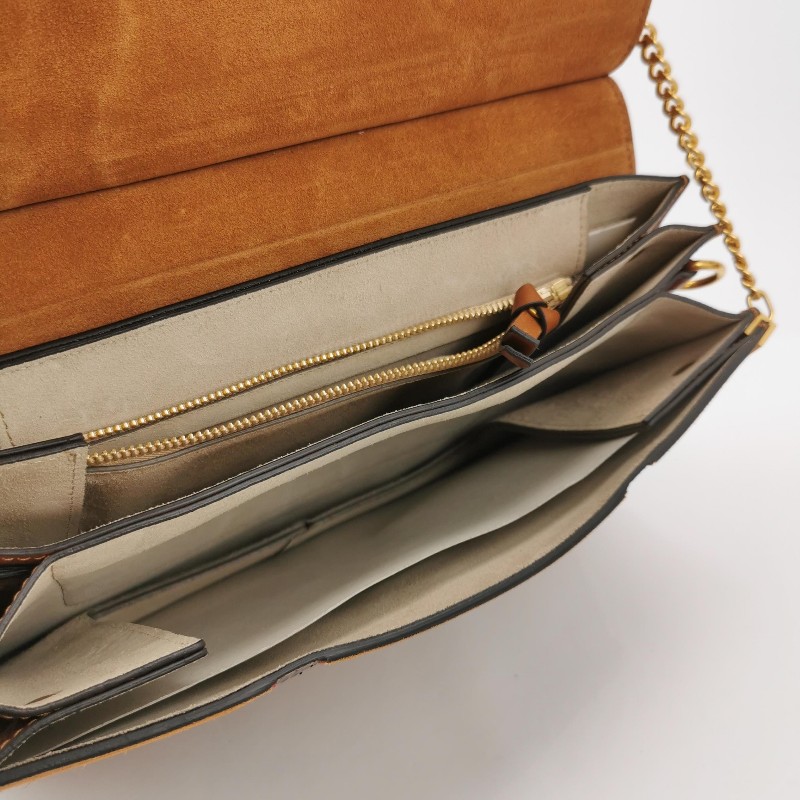 Chloe Faye蛇皮翻毛皮拼色鏈條扣飾斜挎包-6