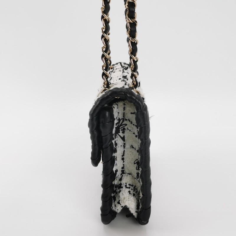 Chanel 牛皮毛呢字母雙C鏈條斜挎單肩包晶片款-2