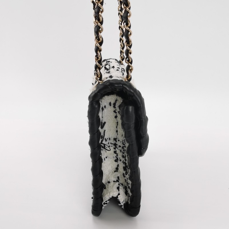 Chanel 牛皮毛呢字母雙C鏈條斜挎單肩包晶片款-3