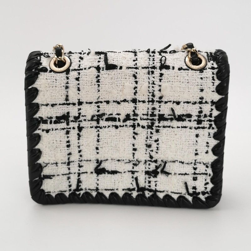 Chanel 牛皮毛呢字母雙C鏈條斜挎單肩包晶片款-4