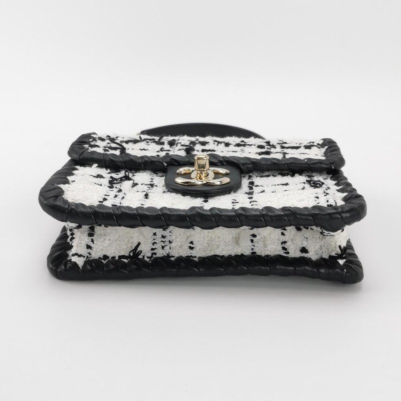 Chanel 牛皮毛呢字母雙C鏈條斜挎單肩包晶片款-5