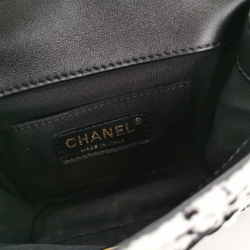 Chanel 牛皮毛呢字母雙C鏈條斜挎單肩包晶片款-7