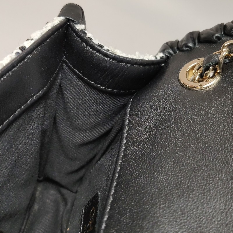 Chanel 牛皮毛呢字母雙C鏈條斜挎單肩包晶片款-8