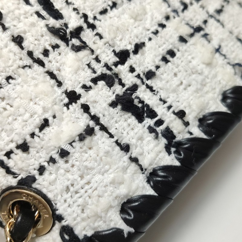 Chanel 牛皮毛呢字母雙C鏈條斜挎單肩包晶片款-13