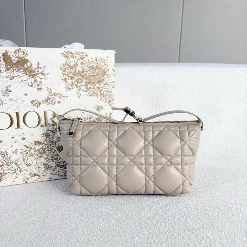 Dior • 騰格紋 奶茶色金釦牛皮飯盒包 中號-1