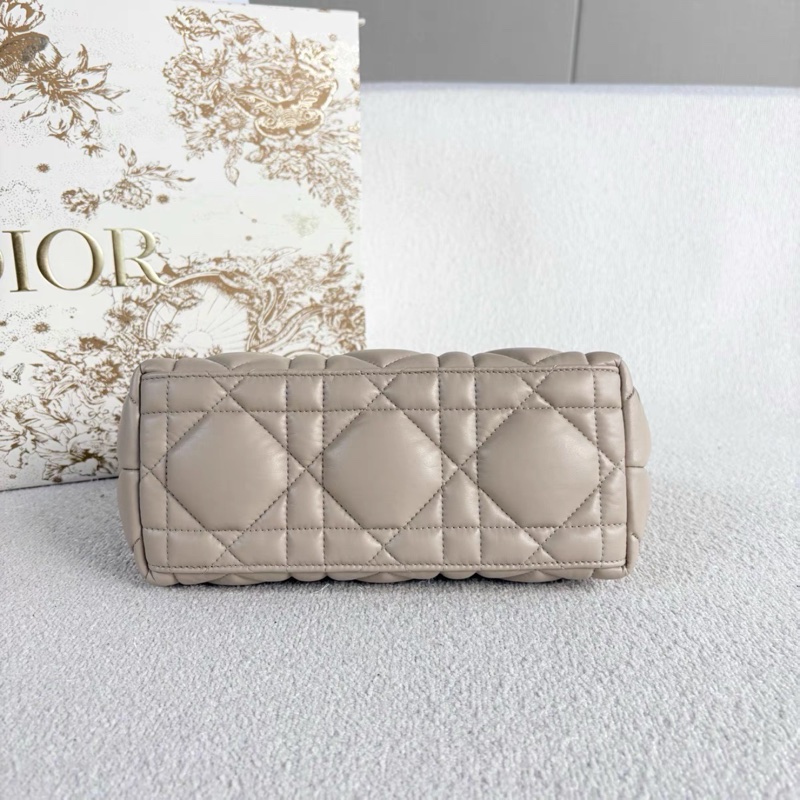 Dior • 騰格紋 奶茶色金釦牛皮飯盒包 中號-4