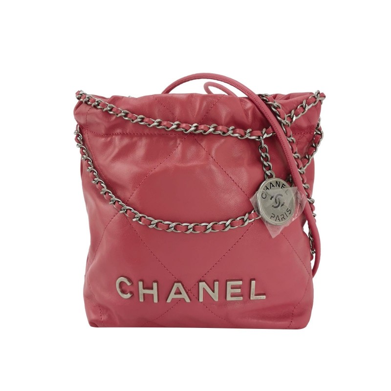 Chanel 22Bag迷你油蠟皮鏈條字母Logo金幣吊墜斜挎單肩包-0