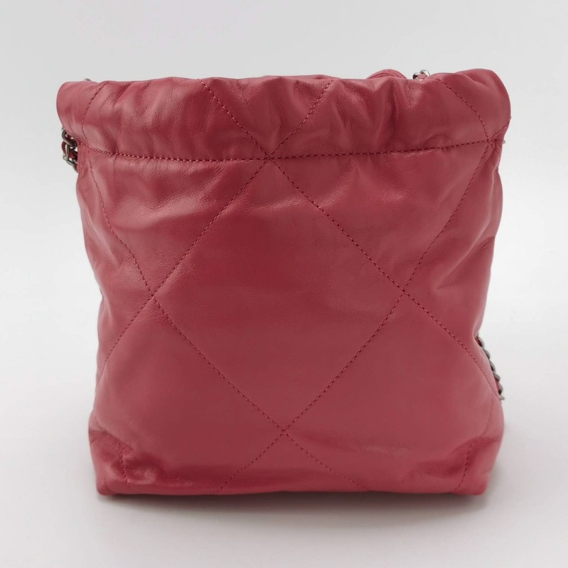 Chanel 22Bag迷你油蠟皮鏈條字母Logo金幣吊墜斜挎單肩包-4