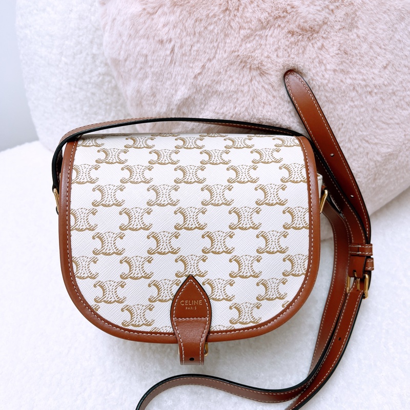 Celine folco 中號白色老花馬鞍包-0