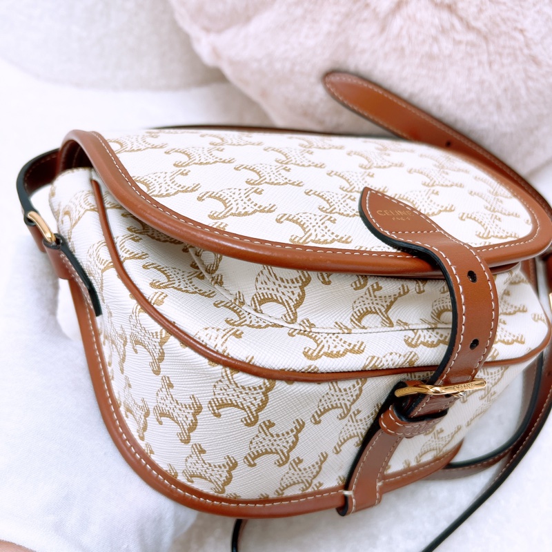 Celine folco 中號白色老花馬鞍包-1