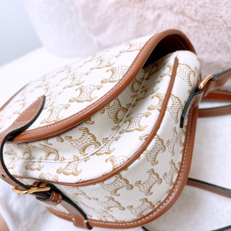 Celine folco 中號白色老花馬鞍包-3