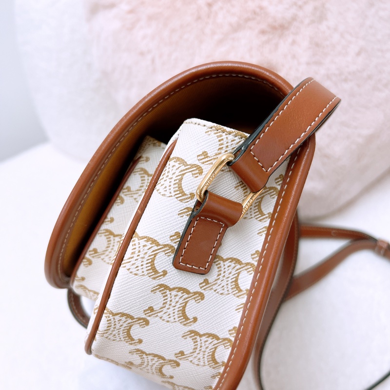 Celine folco 中號白色老花馬鞍包-4