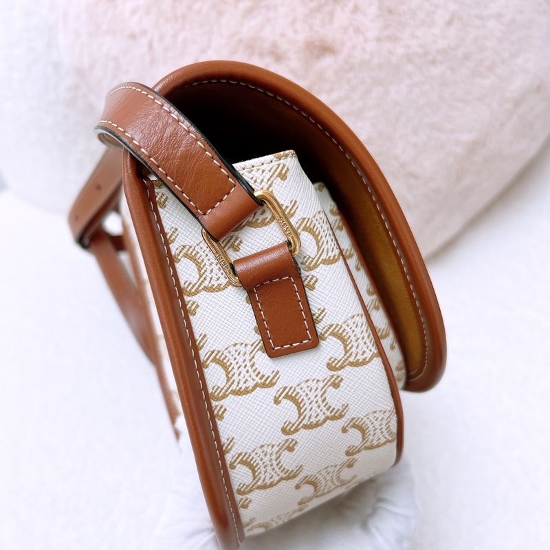 Celine folco 中號白色老花馬鞍包-5