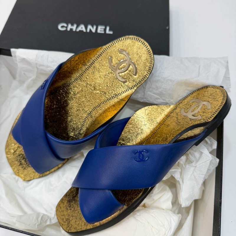 CHANEL 香奈兒 Prefall 埃及 金色 寶藍 穆訥鞋 涼拖鞋 涼鞋 拖鞋-0